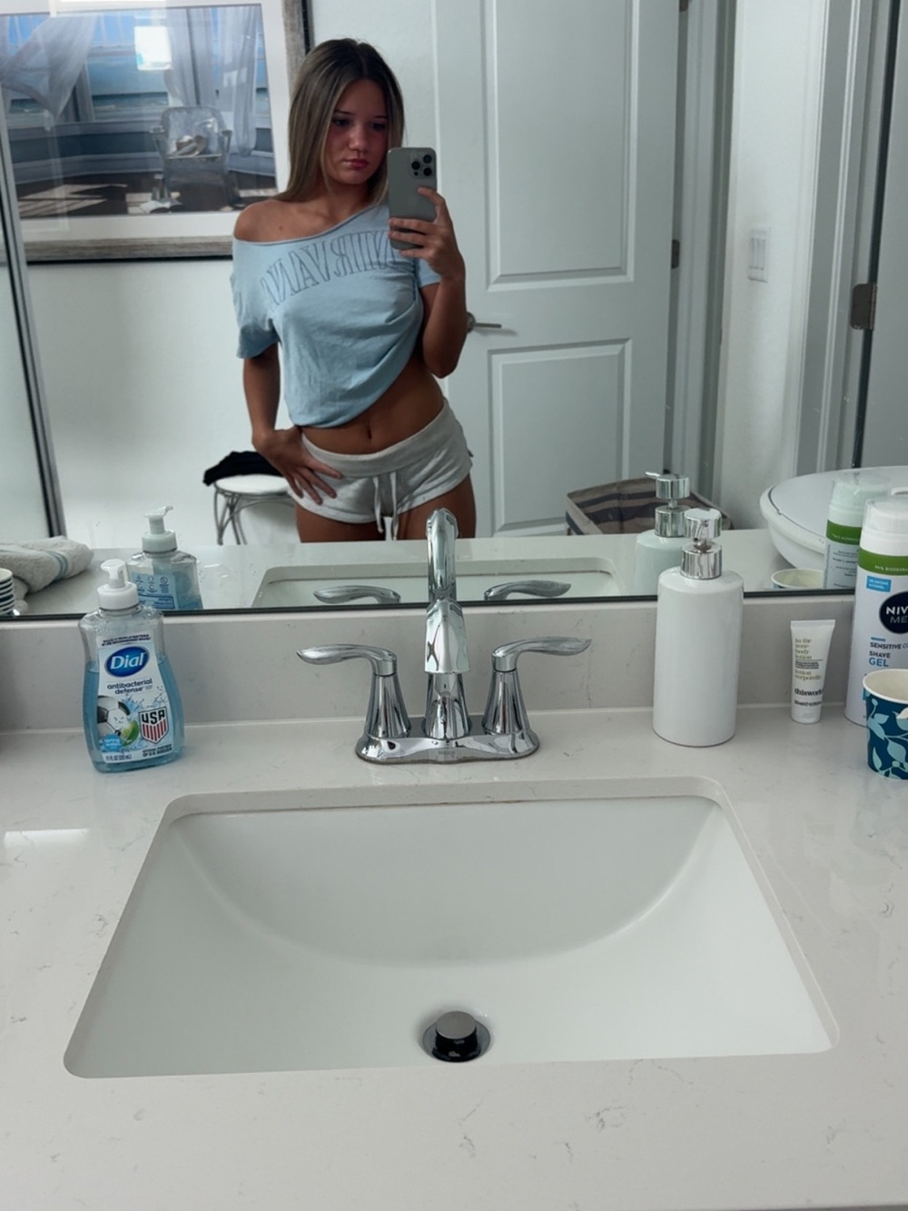 aerie Light Blue Off-Shoulder Crop Top